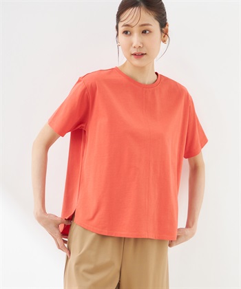 【冷感・UVカット】ラウンドヘムTシャツ(オレンジ-M)