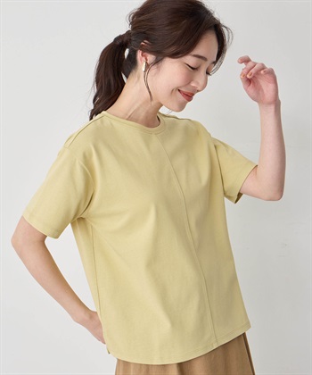 【冷感・UVカット】ラウンドヘムTシャツ(イエロー-M)