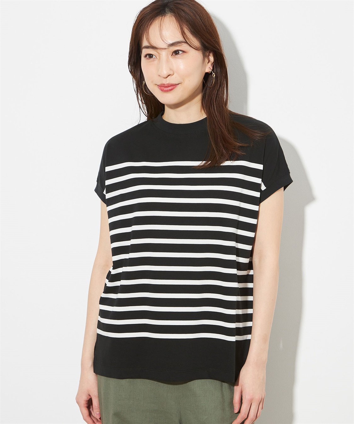 Petit Honfleur 【接触冷感】クーラータッチボーダーモックネックＴシャツ_variation_2