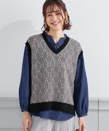 ジャガードニットベスト Petit Honfleur｜クロスプラス公式通販サイト