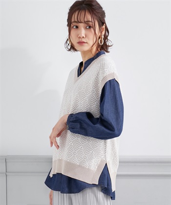 ジャガードニットベスト Petit Honfleur｜クロスプラス公式通販サイト