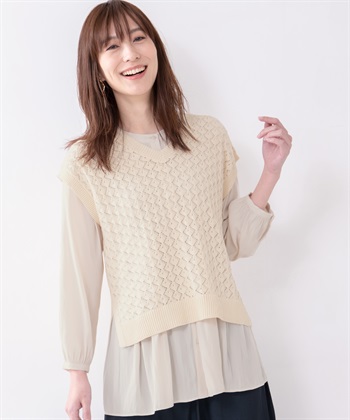 Petit Honfleur ウォッシャブル透かし編みニットベスト_variationthumb_1