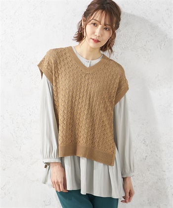 Petit Honfleur ウォッシャブル透かし編みニットベスト_variationthumb_2