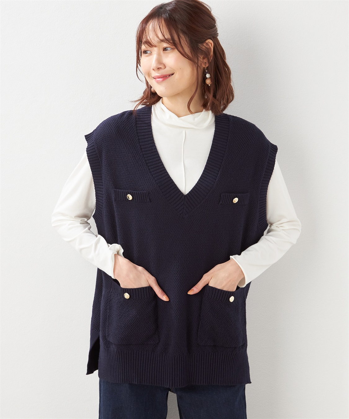 Petit Honfleur ツイードVネックベスト_main