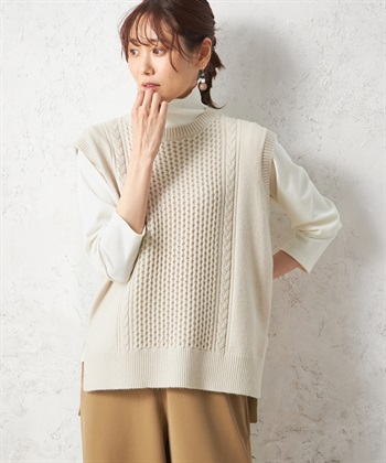 Petit Honfleur ケーブル編みクルーネックベスト_variationthumb_2