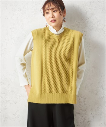 Petit Honfleur ケーブル編みクルーネックベスト_variationthumb_3
