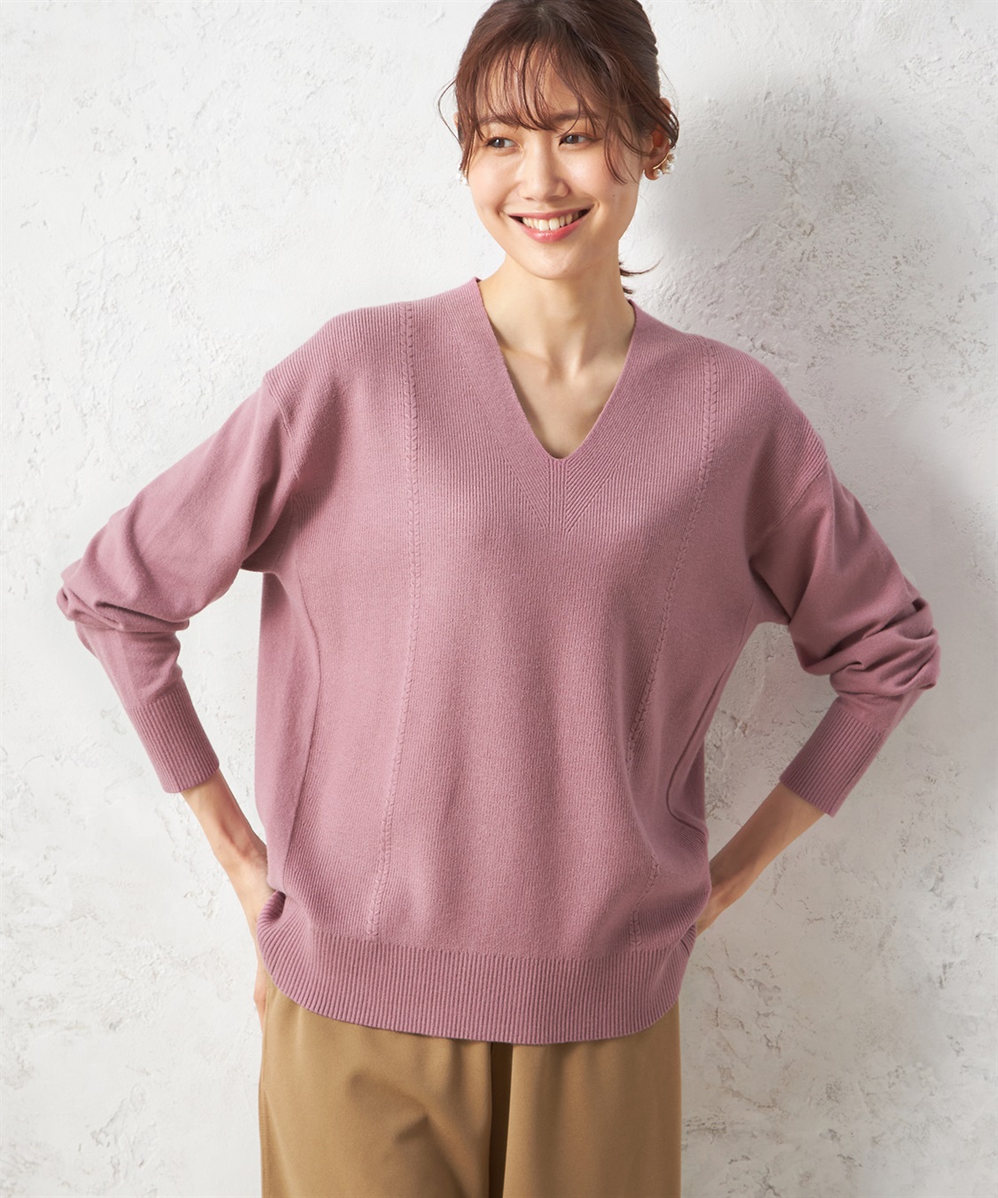 畦編みVネックプルオーバー Petit Honfleur｜クロスプラス公式通販サイト