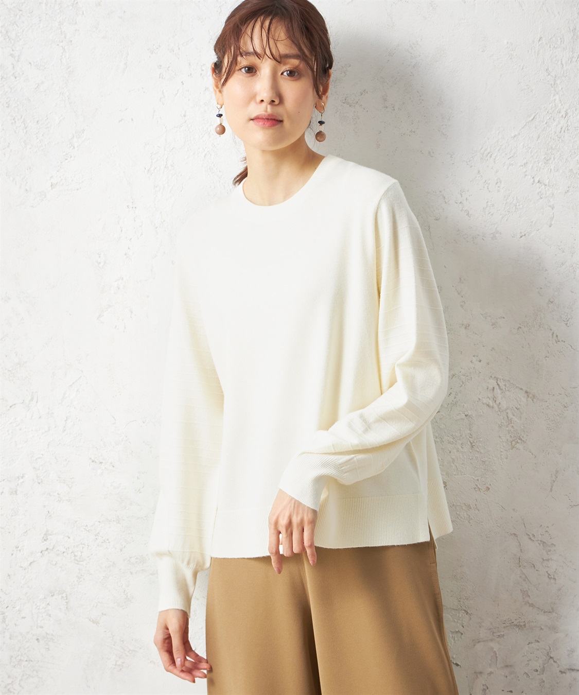 Petit Honfleur タックボーダーパフ袖プルオーバー_variation_1