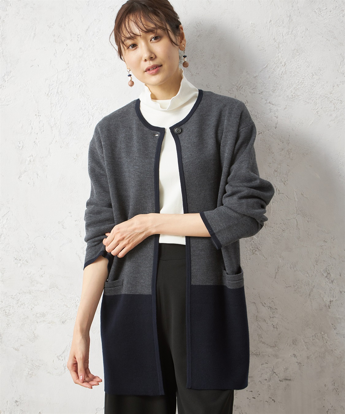 Petit Honfleur Wフェイスパネル配色コーディガン_variation_2