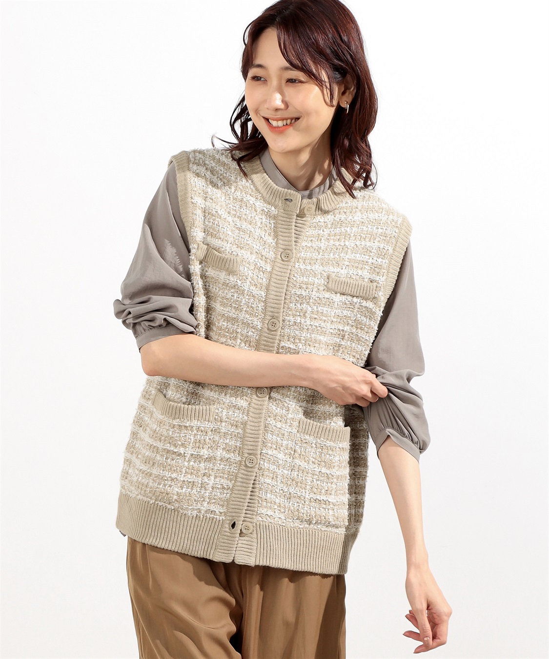 ツイードニットベスト Petit Honfleur｜クロスプラス公式通販サイト