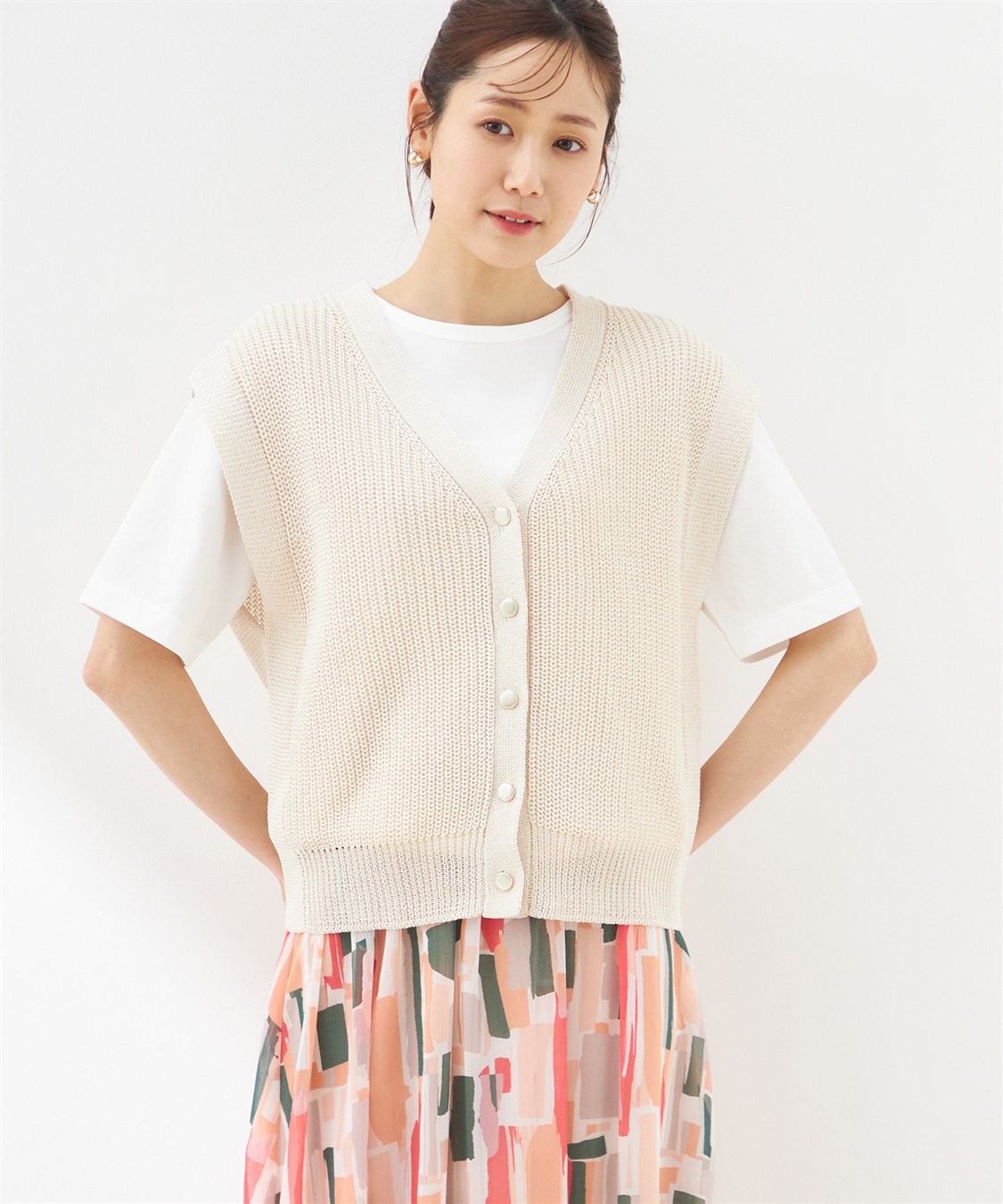 mini pechonen wolf&flower ニットベスト フラワーモチーフニット