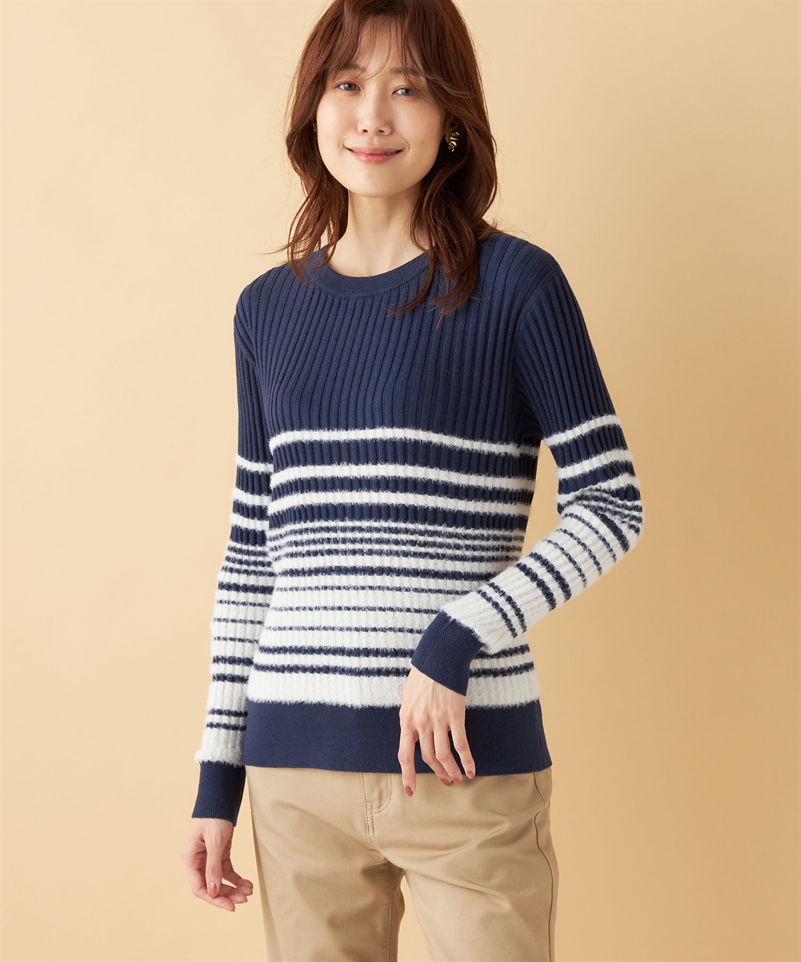 Petit Honfleur ファーボーダーニットプルオーバー_variation_2