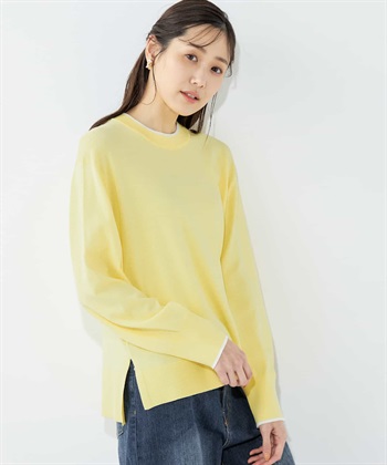 バイカラーニットプルオーバー(イエロー-M)