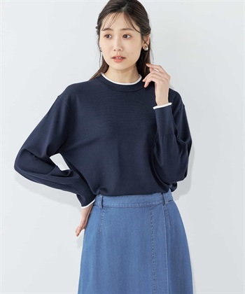 バイカラーニットプルオーバー(ネイビー-M)