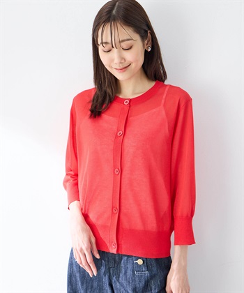 クルーネックカーディガン(レッド-M)