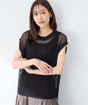 メッシュニットベスト(ブラック-M)