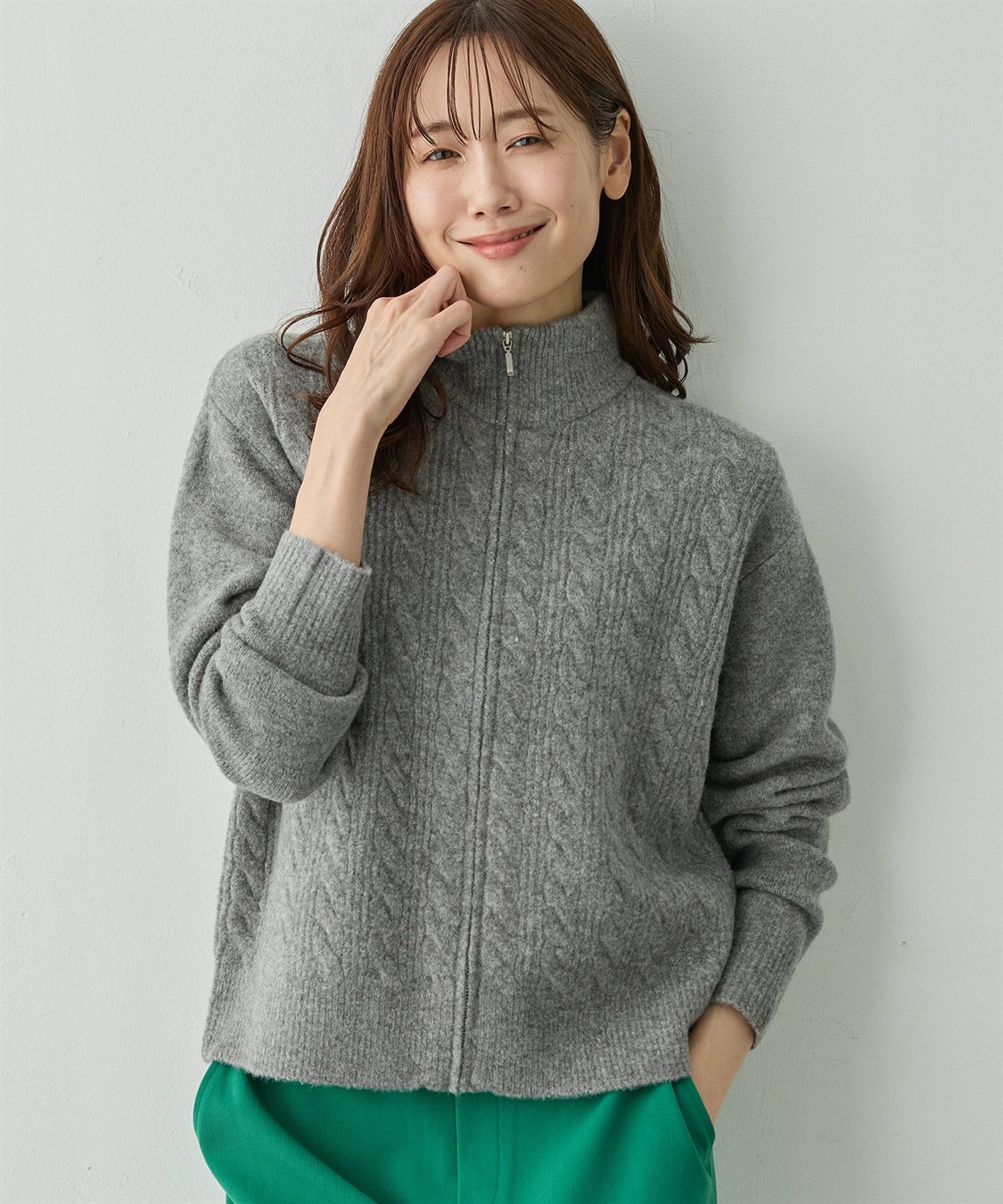 Petit Honfleur ケーブルZIPニットカーディガン【ハンドウォッシャブル】_variation_2