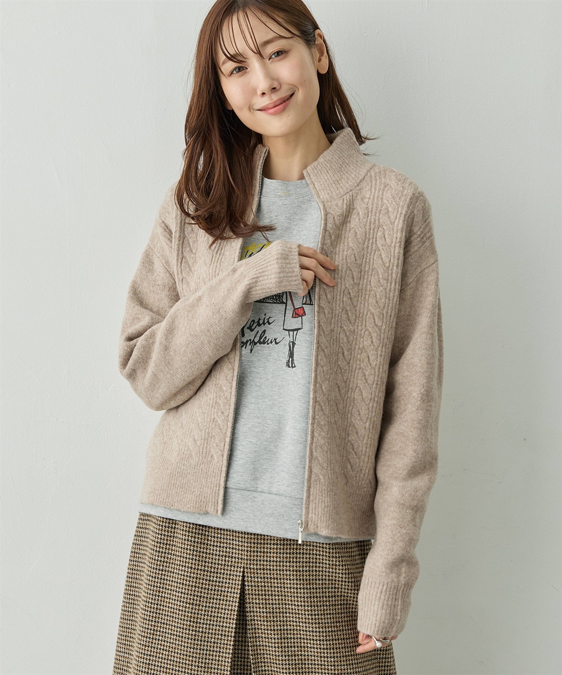 Petit Honfleur ケーブルZIPニットカーディガン【ハンドウォッシャブル】_variation_3