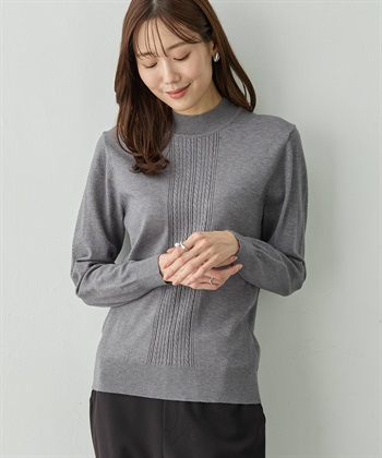 楽ちんハイネックプルオーバー(チャコールグレー-M)