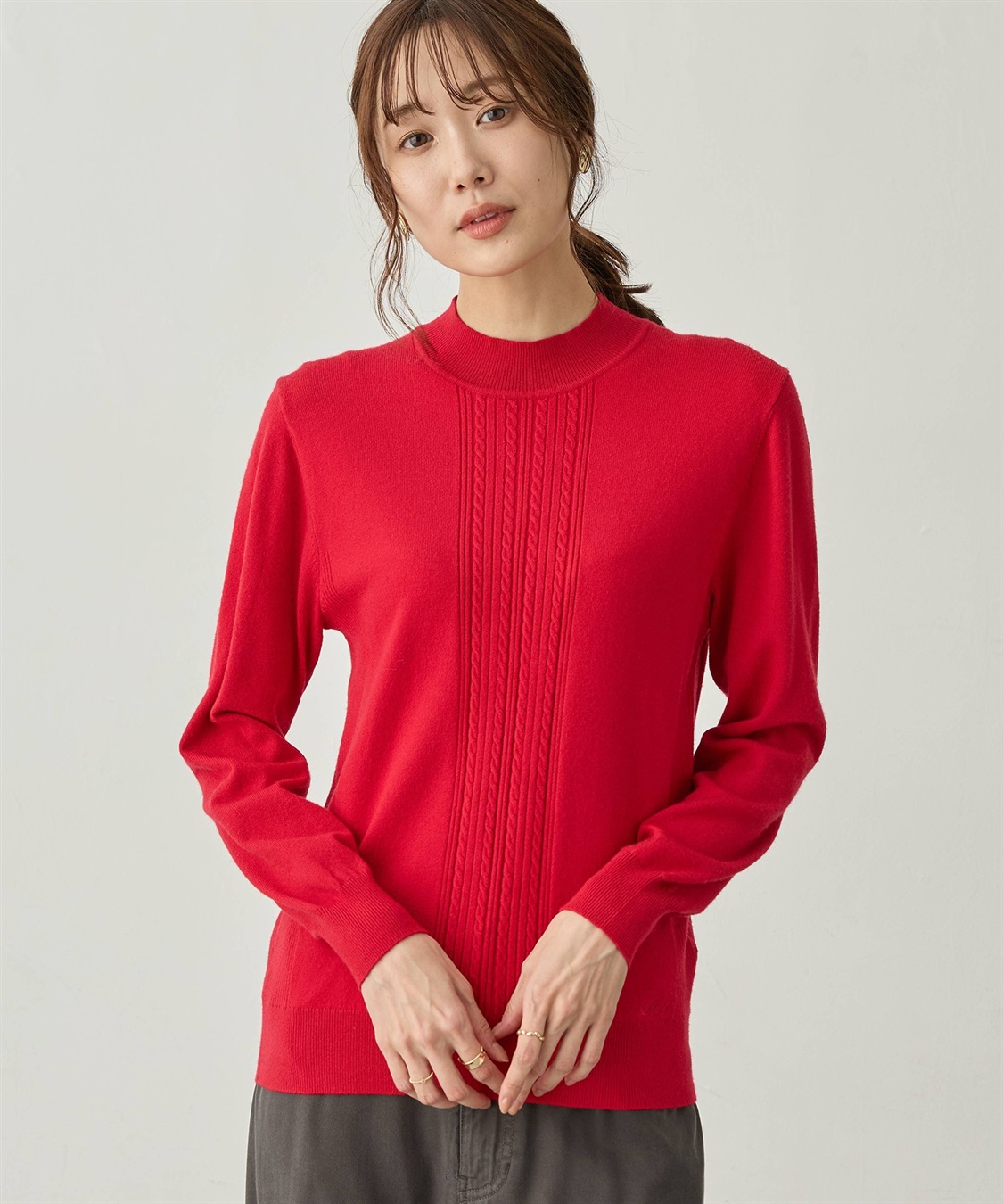 Petit Honfleur フロントケーブル編みハイネックニットプルオーバー【楽ちんニットシリーズ・静電気防止・ウォッシャブル】_variation_4