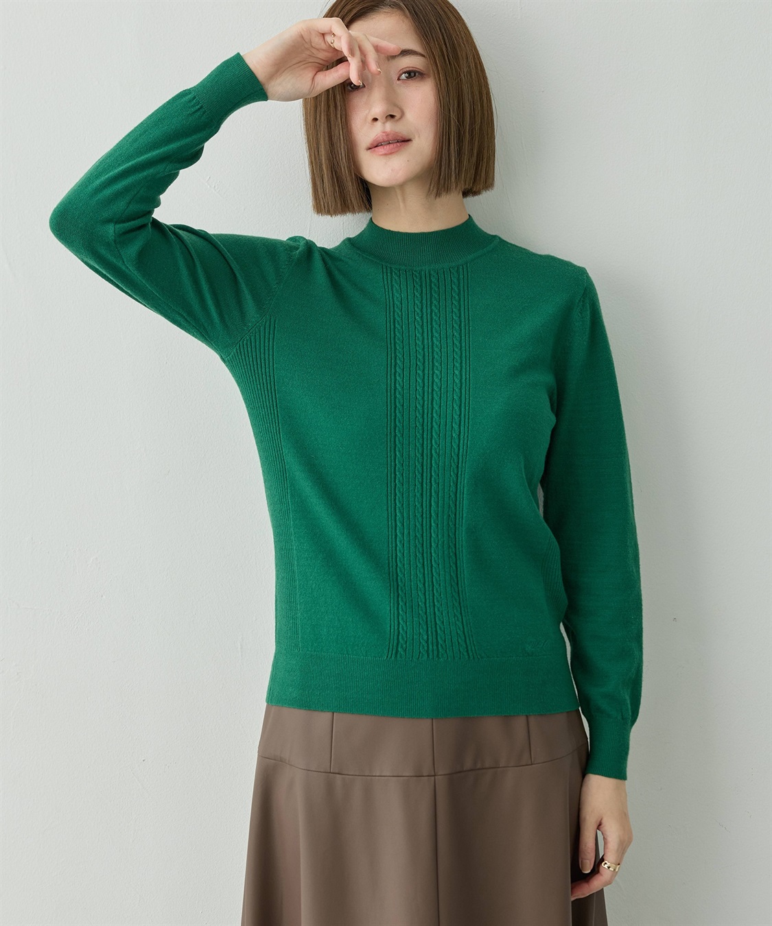 Petit Honfleur フロントケーブル編みハイネックニットプルオーバー【楽ちんニットシリーズ・静電気防止・ウォッシャブル】_variation_5