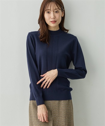 楽ちんハイネックプルオーバー(ネイビー-M)