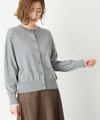 バイカラーニットカーディガン(グレー-M)