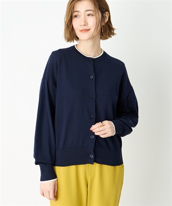 バイカラーニットカーディガン(ネイビー-M)