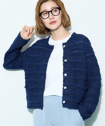 ツイードカーディガン(ネイビー-M)