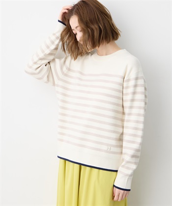 ミラノリブボーダーニット(グレー-M)