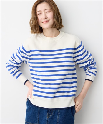 ミラノリブボーダーニット(ブルー-M)