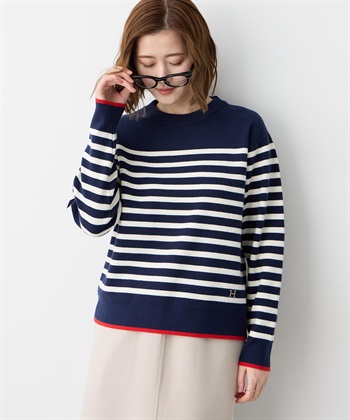 ミラノリブボーダーニット(ネイビー-M)