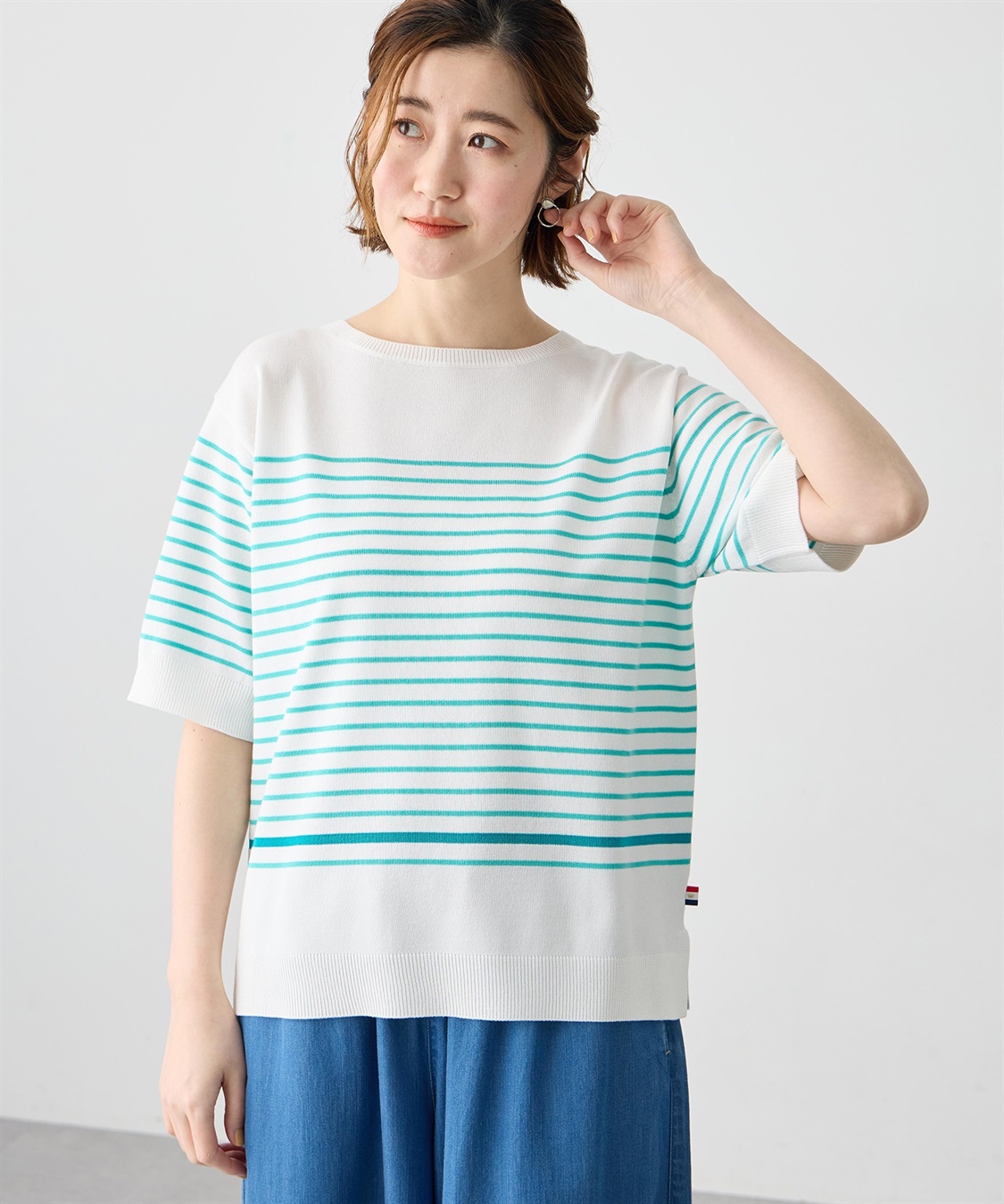 Petit Honfleur ハーフスリーブニットボーダープルオーバー【UVカット・接触冷感】_variation_1