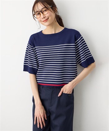 Petit Honfleur ハーフスリーブニットボーダープルオーバー【UVカット・接触冷感】_variationthumb_2