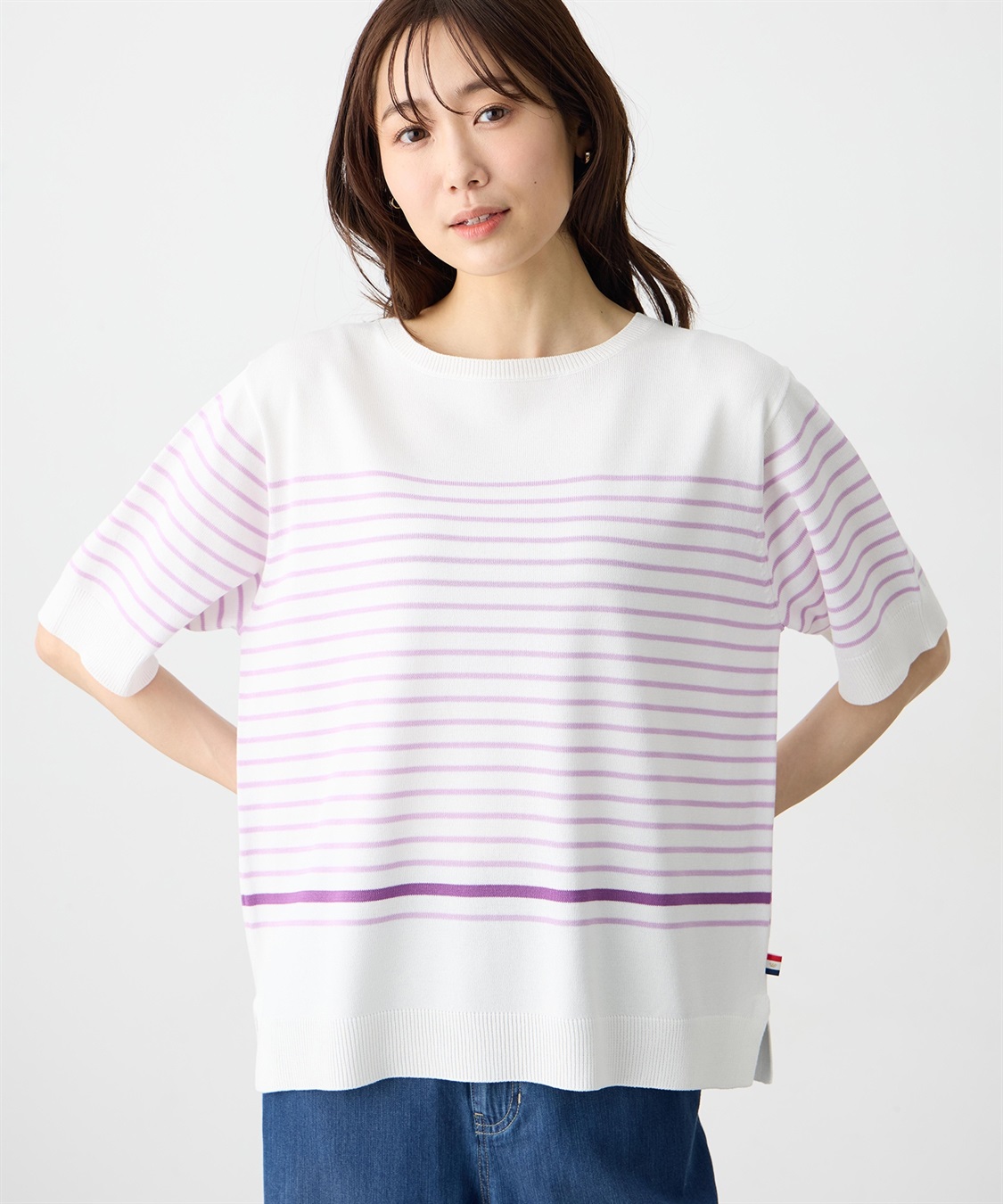 Petit Honfleur ハーフスリーブニットボーダープルオーバー【UVカット・接触冷感】_variation_3