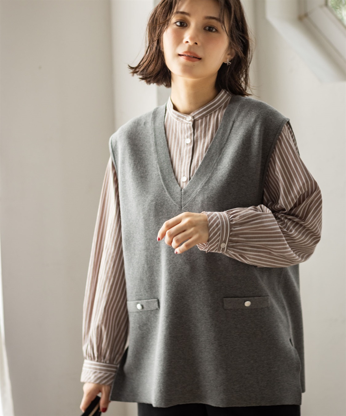 Petit Honfleur Vネックニットベスト【ウォッシャブル】_variation_1