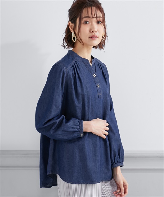美品 45R モンプチデニムブラウス 2 ブルー 45R（フォーティファイブアール）の「モンプチデニムdeTシャツ