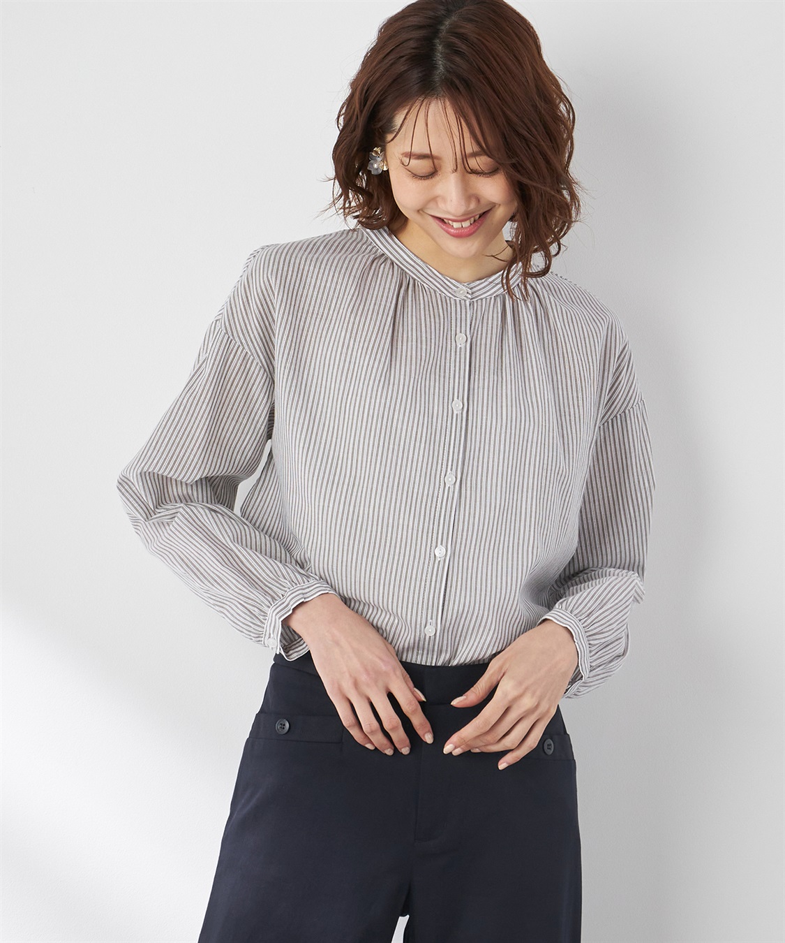 Petit Honfleur コットンジャガードストライプブラウス_main