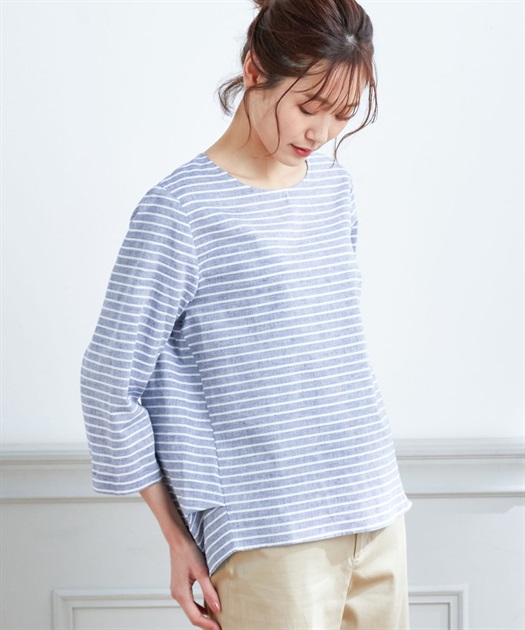 【たまページ】フレンチlinen＊フロントデザインゆったりプルオーバー LAOTOUR 麻100％ フレンチリネン プルオーバーシャツ ワイド