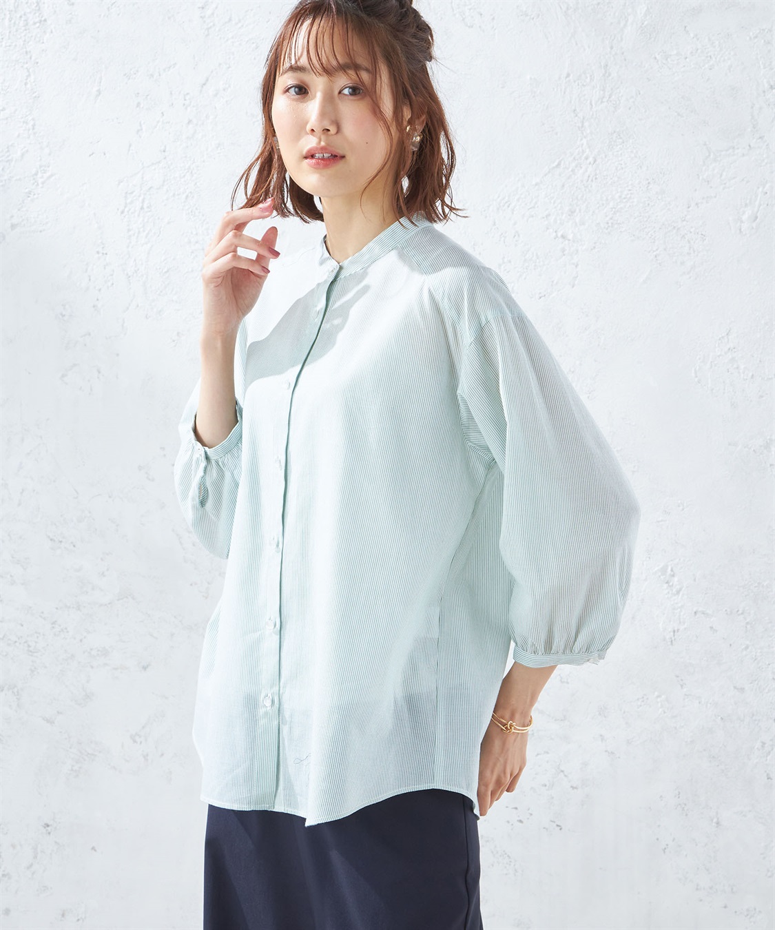 Petit Honfleur ストライプバンドカラーブラウス_variation_1