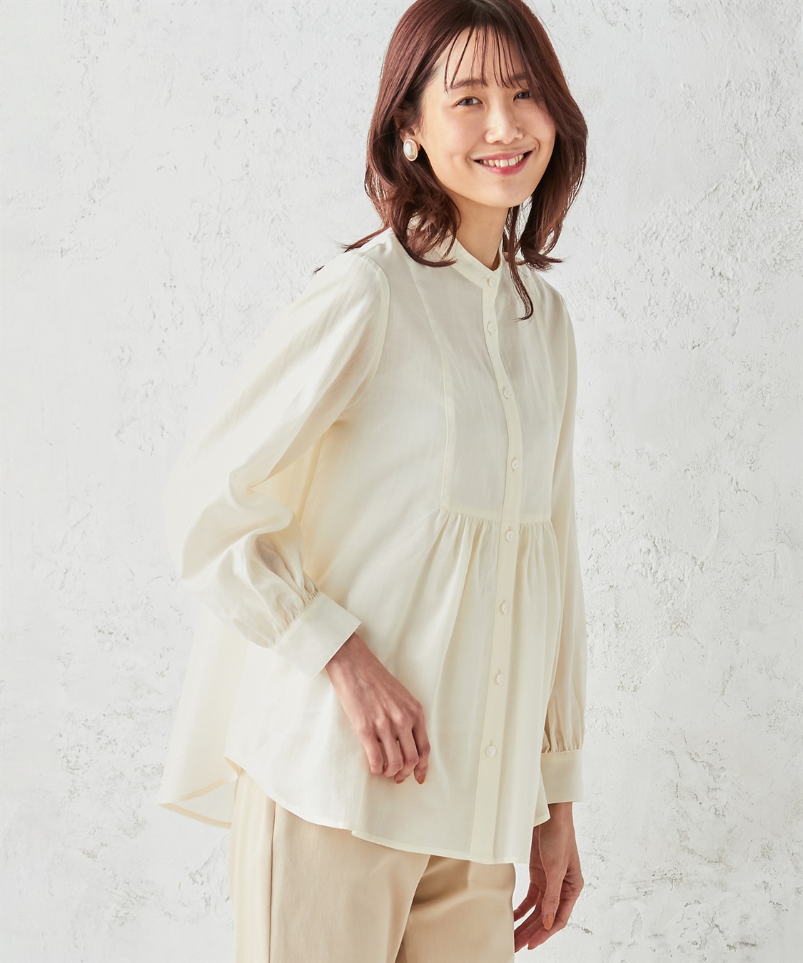 Petit Honfleur ストライプギャザー切替ブラウス_main