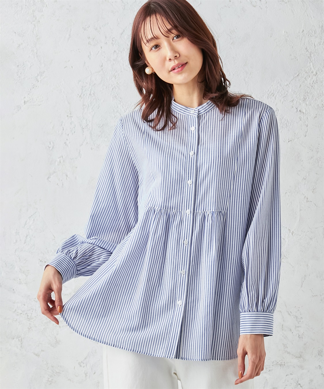 Petit Honfleur ストライプギャザー切替ブラウス_variation_2