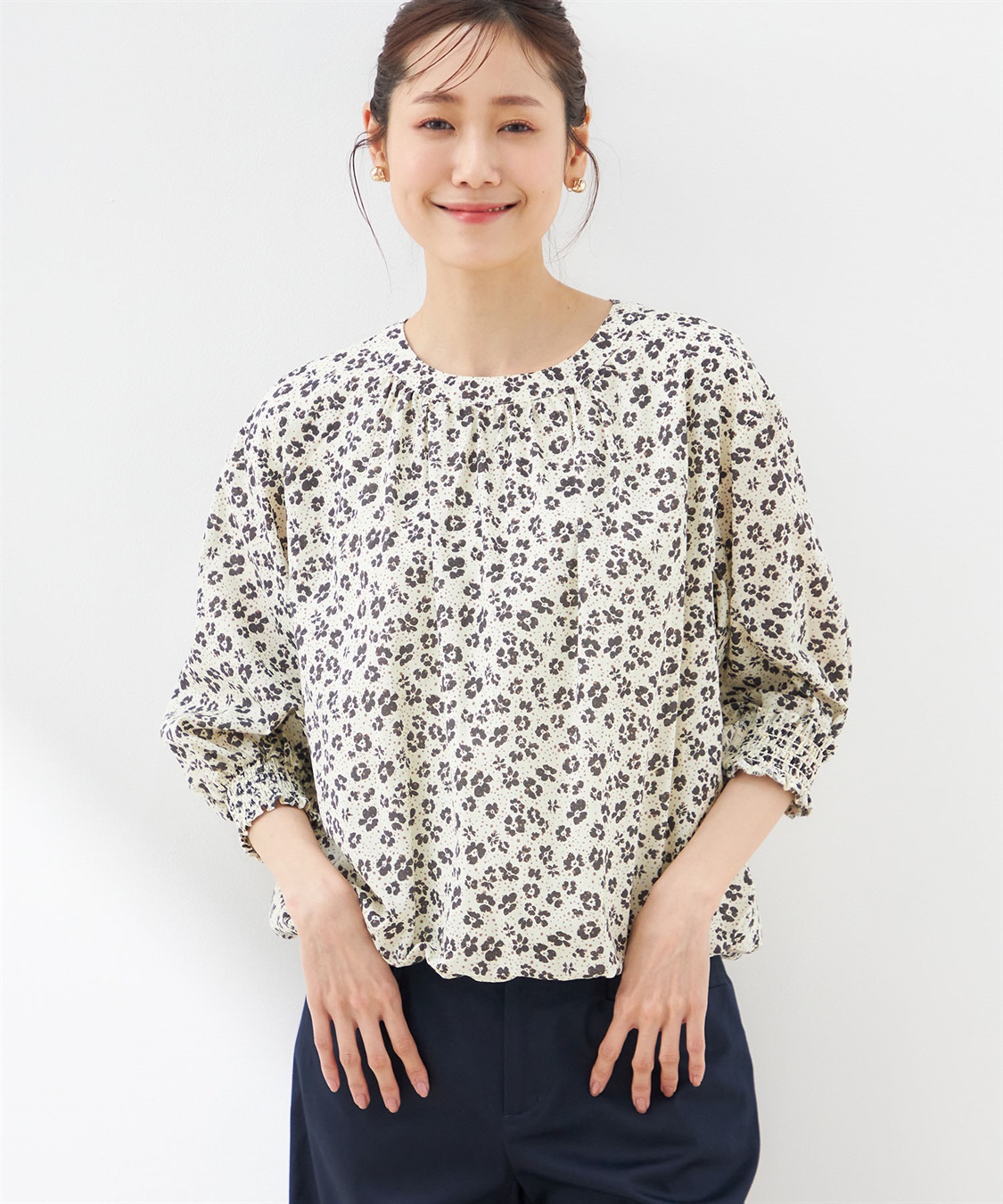Petit Honfleur プリントバルーンブラウス_main