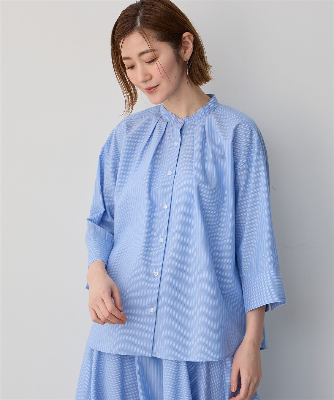 Petit Honfleur ストライプバンドカラーシャツ_main