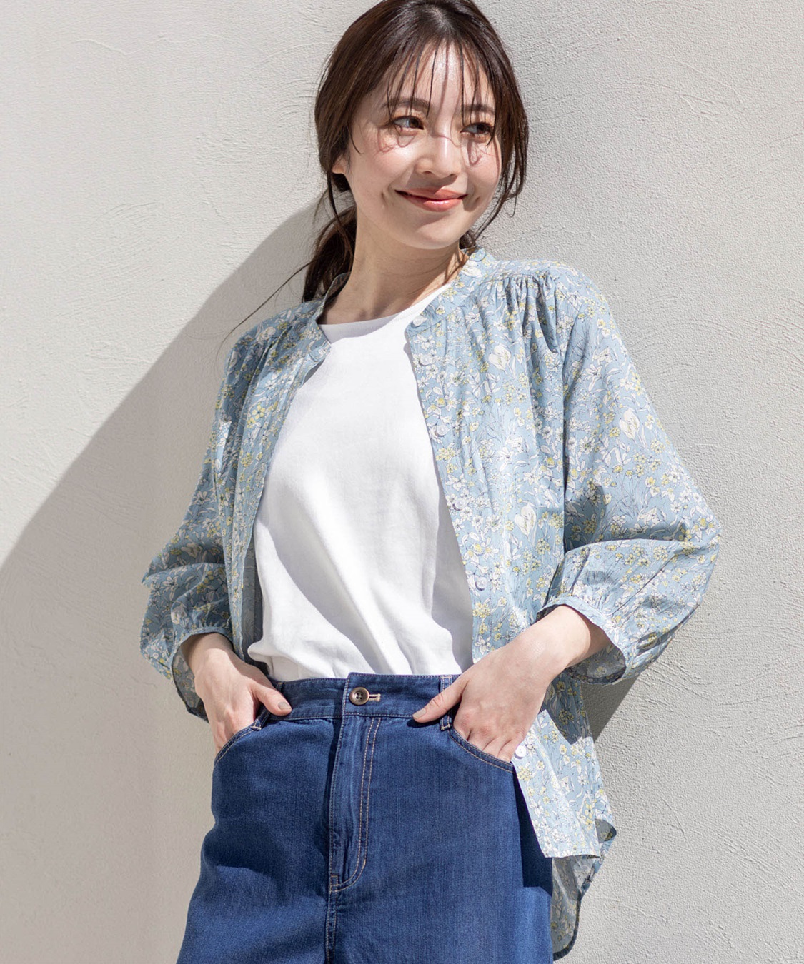 Petit Honfleur リバティプリントバンドカラーシャツ_main