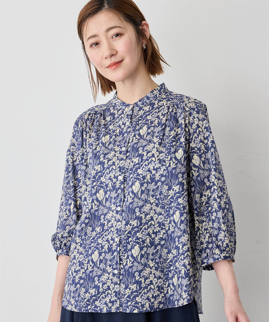 Petit Honfleur リバティプリントバンドカラーシャツ_variation_2