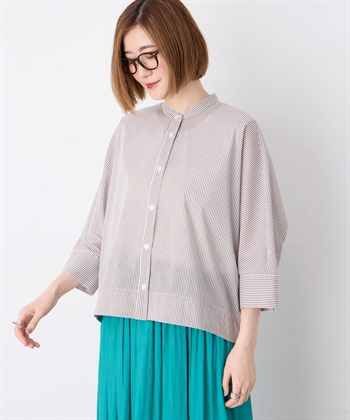 ストライプドルマンスリーブシャツ(ブラウン-9号)