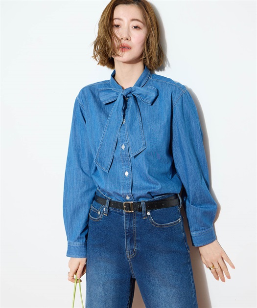 デニムボウタイブラウス