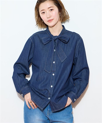 デニムボウタイブラウス(ネイビー-9号)