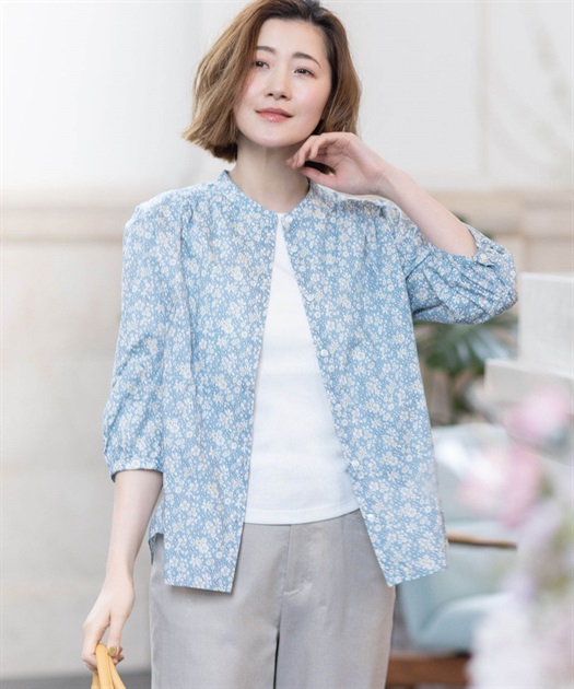 【Liberty】リバティプリントスタンドカラーシャツ